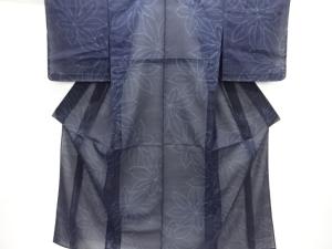 未使用品　葉模様織り出し夏十日町紬着物